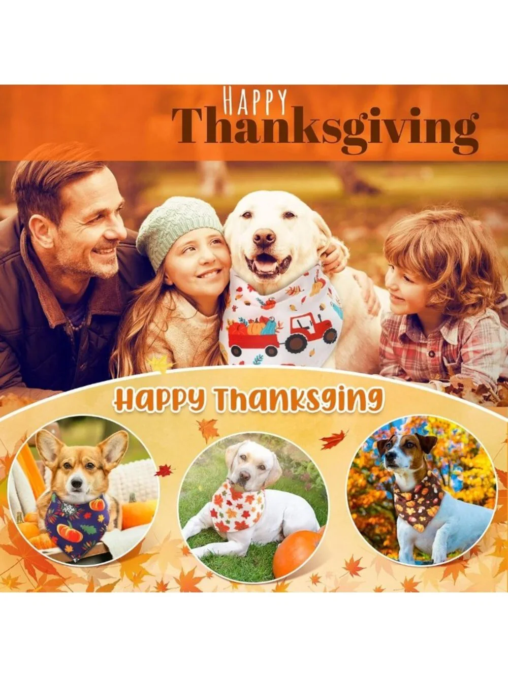 120 Pcs Fall Dog Bandanas Set - Thanksgiving Pumpkin & Maple Leaves Designs